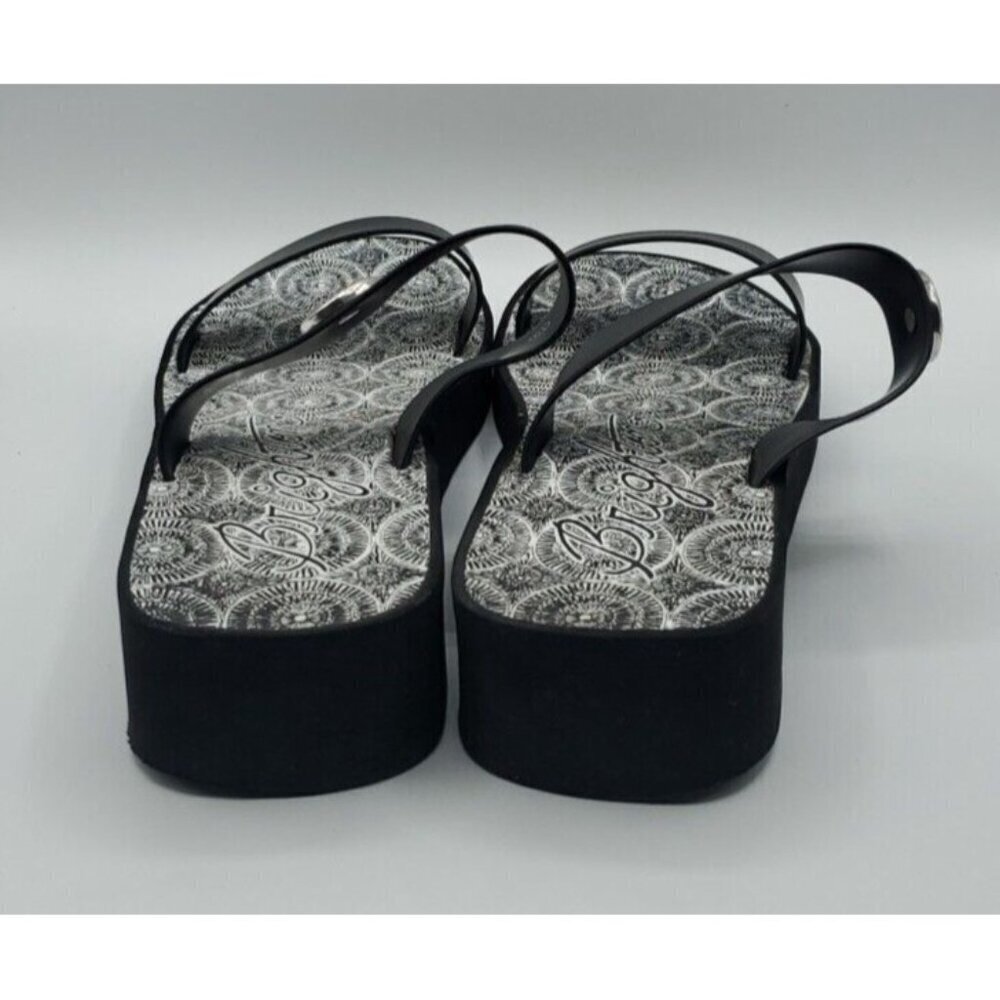 Brighton Sandals Size 10 Leather Black Medallion Wedge Cushioned Slip On - Picture 5 of 14